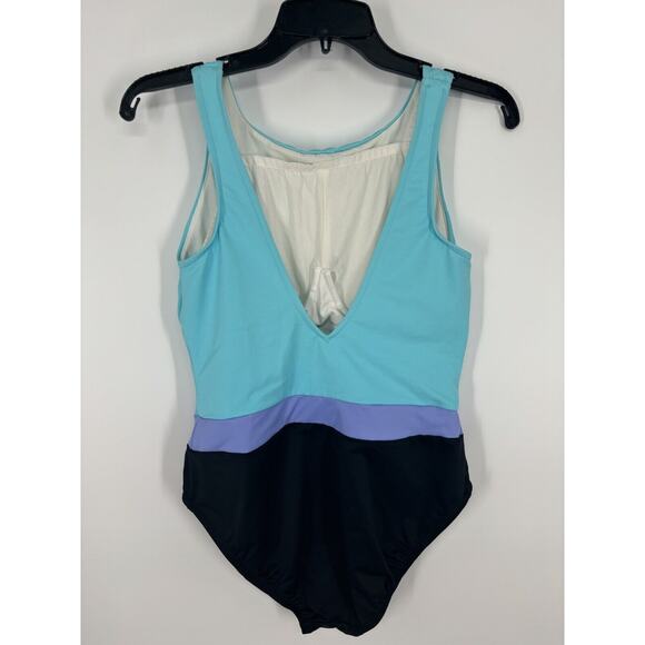 Miraclesuit One Piece Swimsuit Colorblock Aqua Teal Size 12 Slimming Beach - Picture 2 of 4